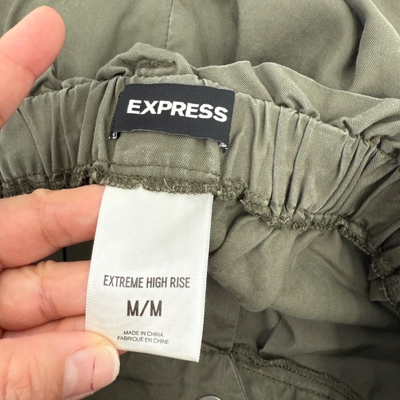 Express Pants Women Medium Green Extreme HighRise Jogger Cargo Chambray Military - Picture 6 of 12